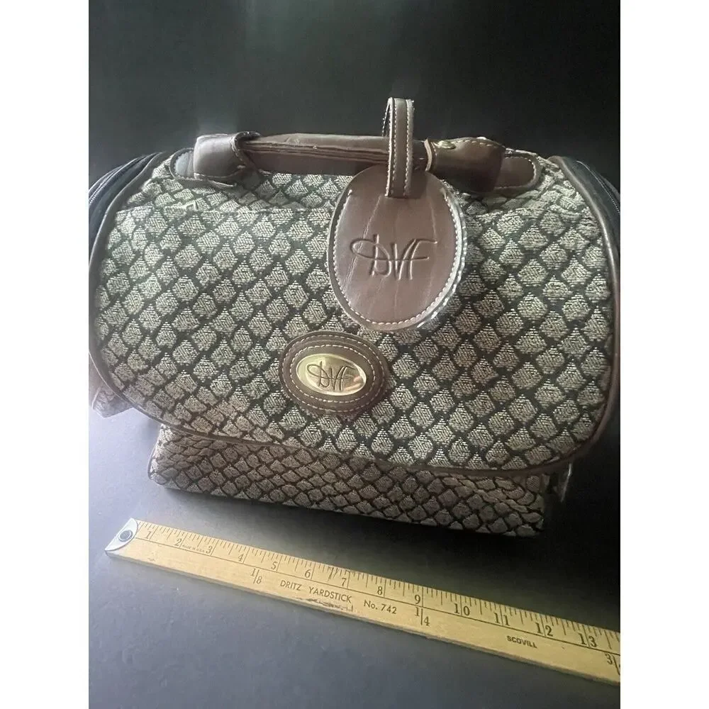 Vintage Diane Von Furstenberg DVF Brown Duffle Weekender Bag Makeup 14” Long